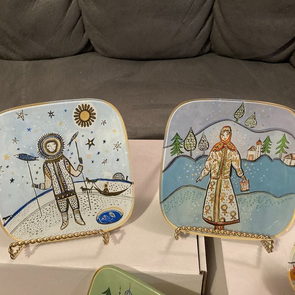 VTG Fragonard Parfumeur Folk Art Glass Decor Plates-Square Set of 4-5.75" D-EUC - Picture 8 of 12